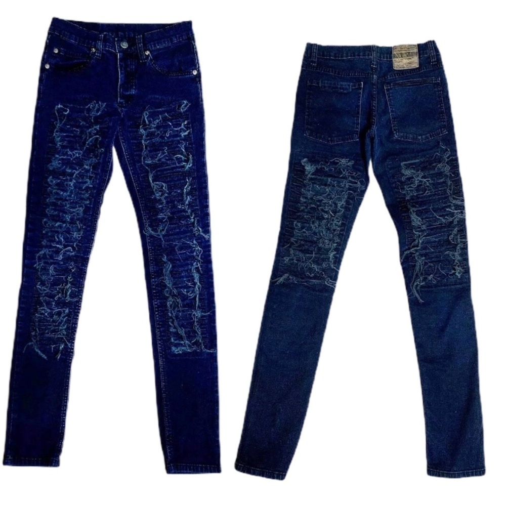 Cheap Monday distressed skinny jeans Sz Blue 27/32 - Picture 3 of 9